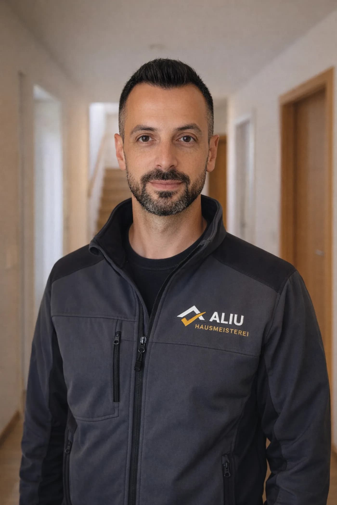 Enver Aliu, Inhaber der Aliu Hausmeisterei, in Arbeitskleidung