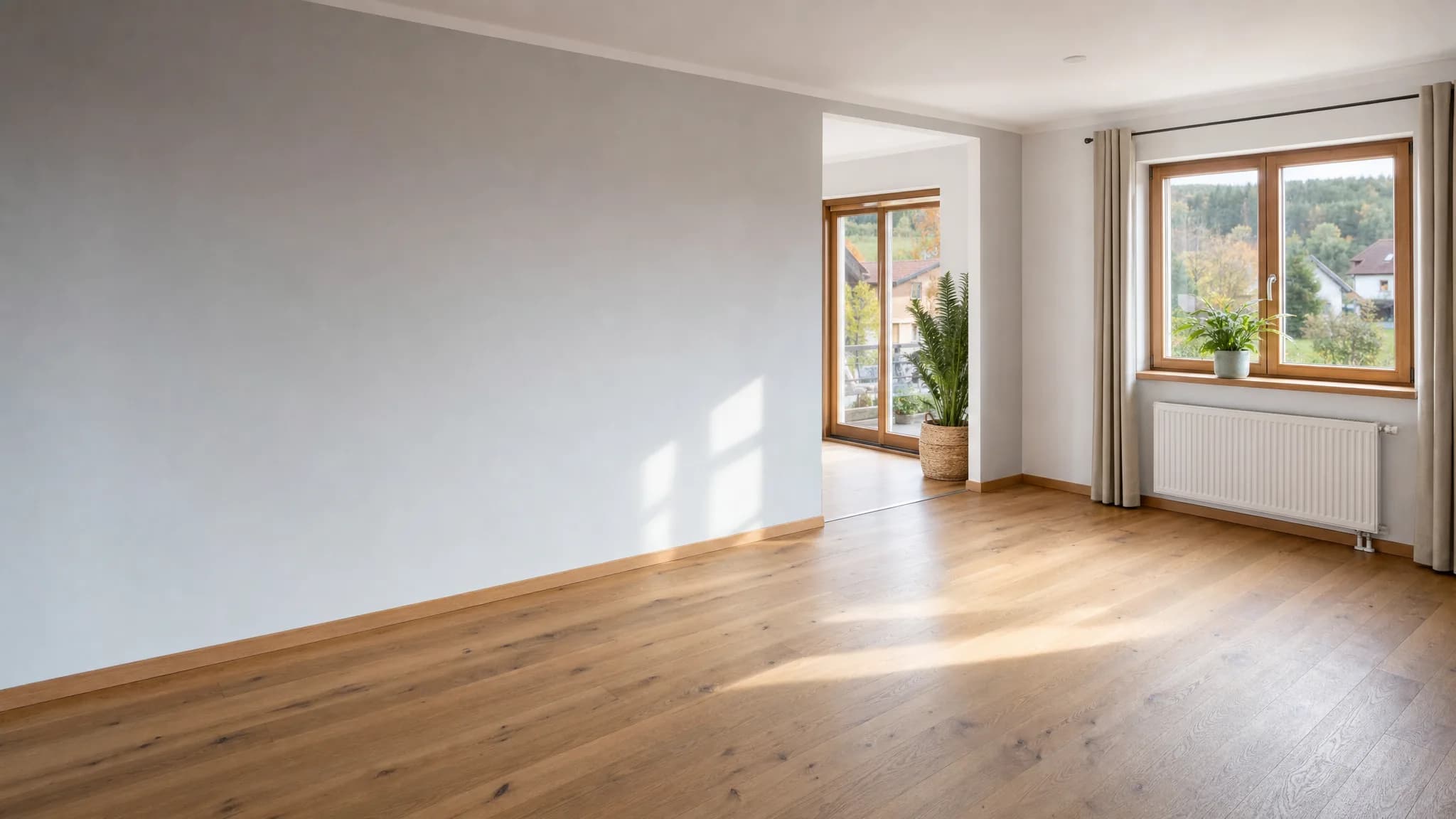 Ruhiger, leergeräumter Raum mit warmem Tageslicht nach einer Entrümpelung