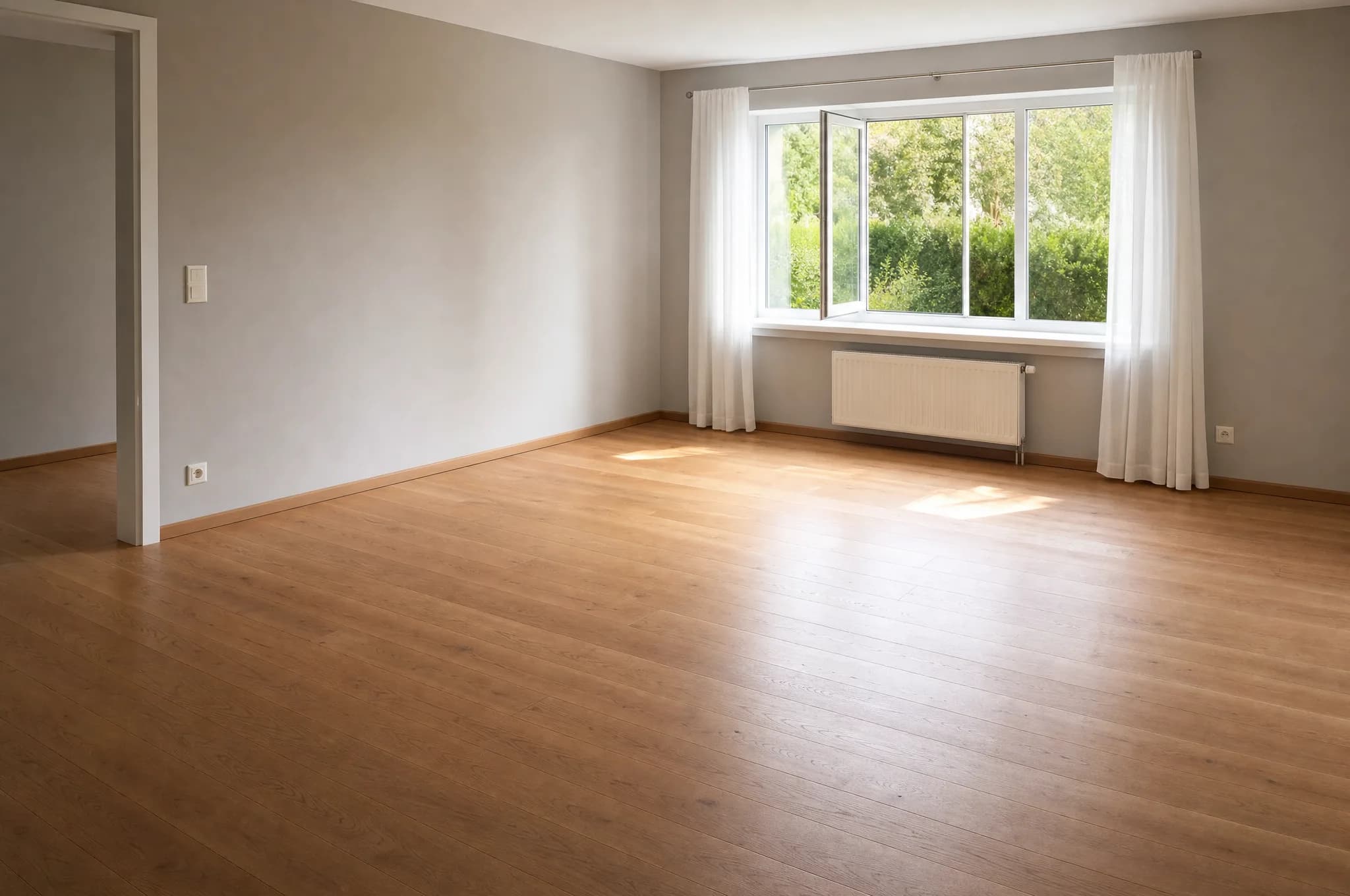 Leergeräumtes, helles Wohnzimmer nach einer Wohnungsauflösung in der Region Landshut